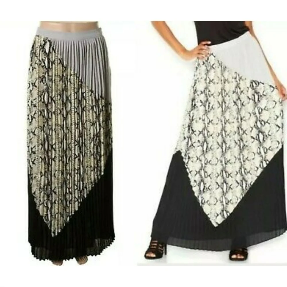 BAR III Vintage Multicolor Snake Print Knife Pleated Broomstick Maxi Skirt XS